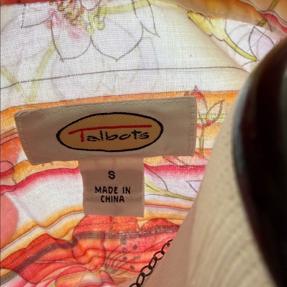 Talbots Pink and Orange Cotton Floral Ruffle Button-Down Shirt, Size Small, NWT - Picture 6 of 8
